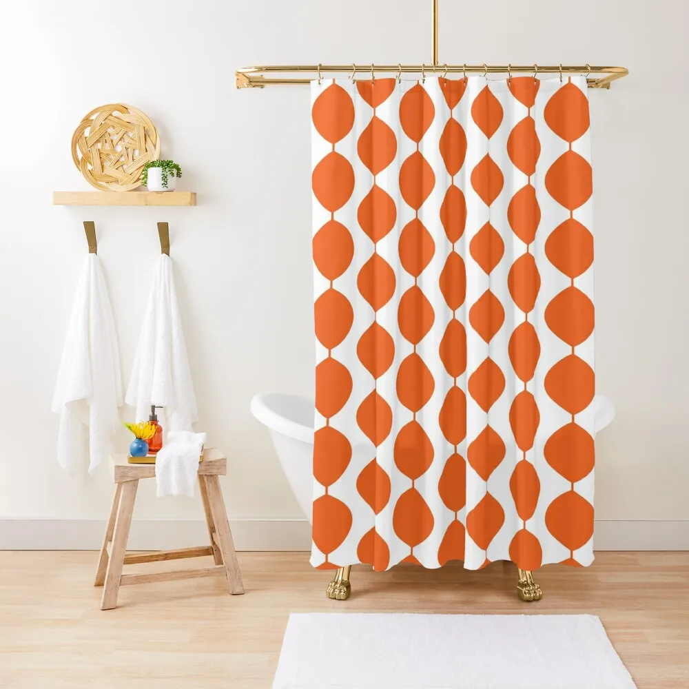 

Mid Century Modern Retro 60s Waves Pattern(Red Orange Pure) Shower Curtain Waterproof Shower Curtain And Anti-Mold