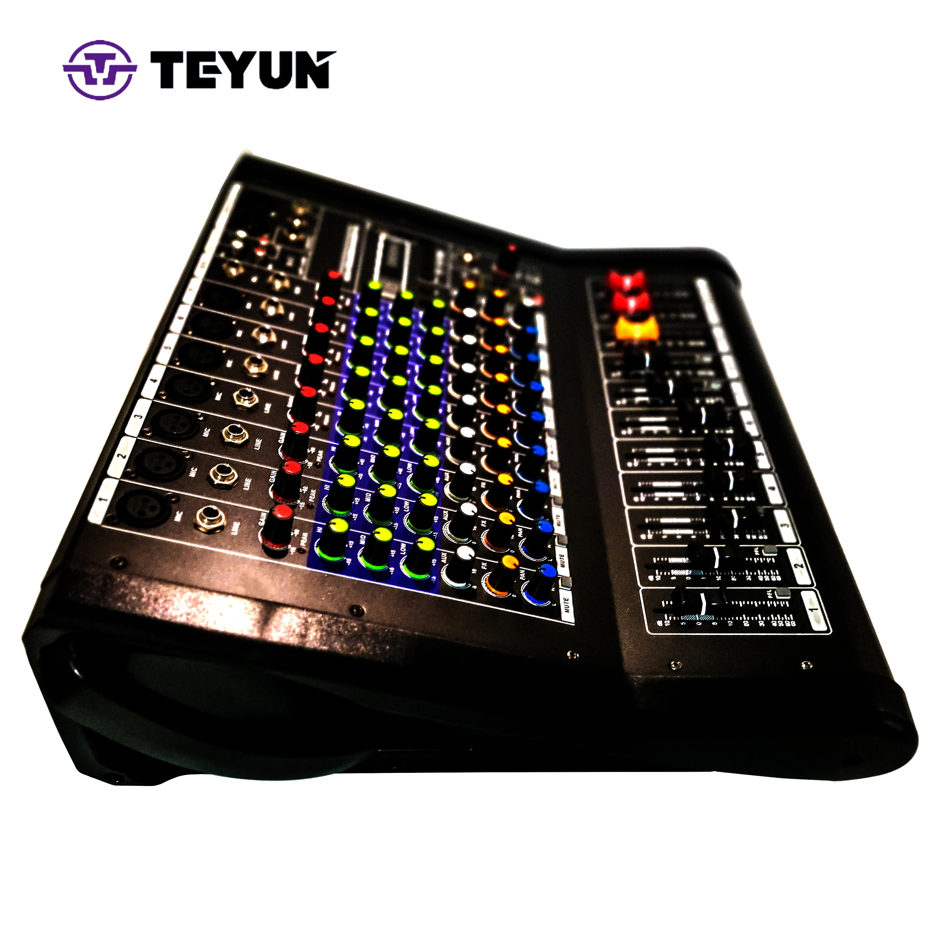 

8-канальный профессиональный цифровой аудиомикшер с усилителем мощности, USB-аудиоинтерфейс, звуковая карта ПК