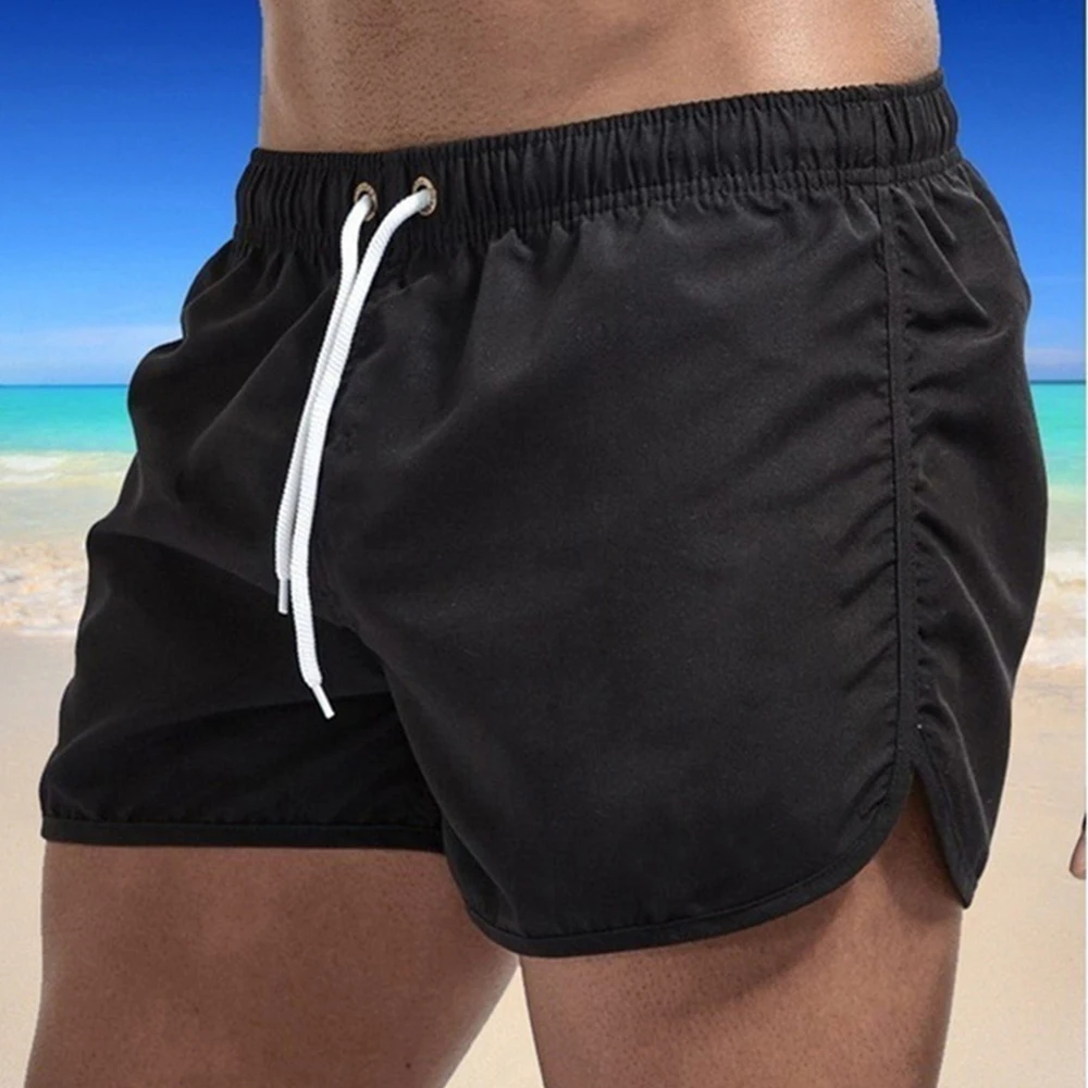 Sommerliche Herren-Badeshorts, schnelltrocknend, elastischer Bund mit Kordelzug, Taschen, für Fitnessstudio, Laufen, Strand, Badebekleidung, verschiedene Farboptionen