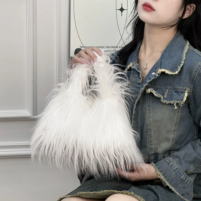 New Fashion European and American Imitation Fur Plush Women's Handbag Y2K Sweet Cool Korean Edition Trendy Crossbody Bag