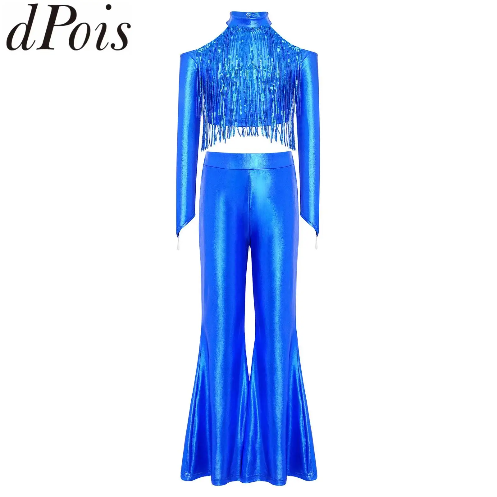 kids-girls-sparkly-tassels-jazz-tango-latin-dance-costume-disco-outfit-cold-shoulder-long-sleeve-sequin-crop-top-with-pants
