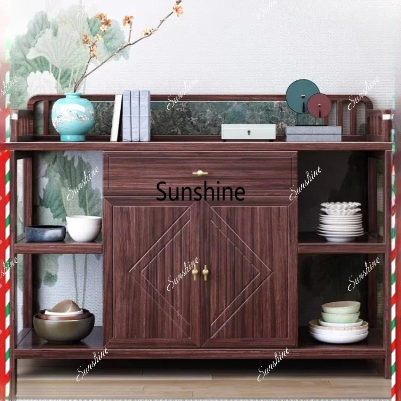 Solid wood two-door dining side cabinet integrated against the wall New Chinese light luxury restaurant tableware cabinetX