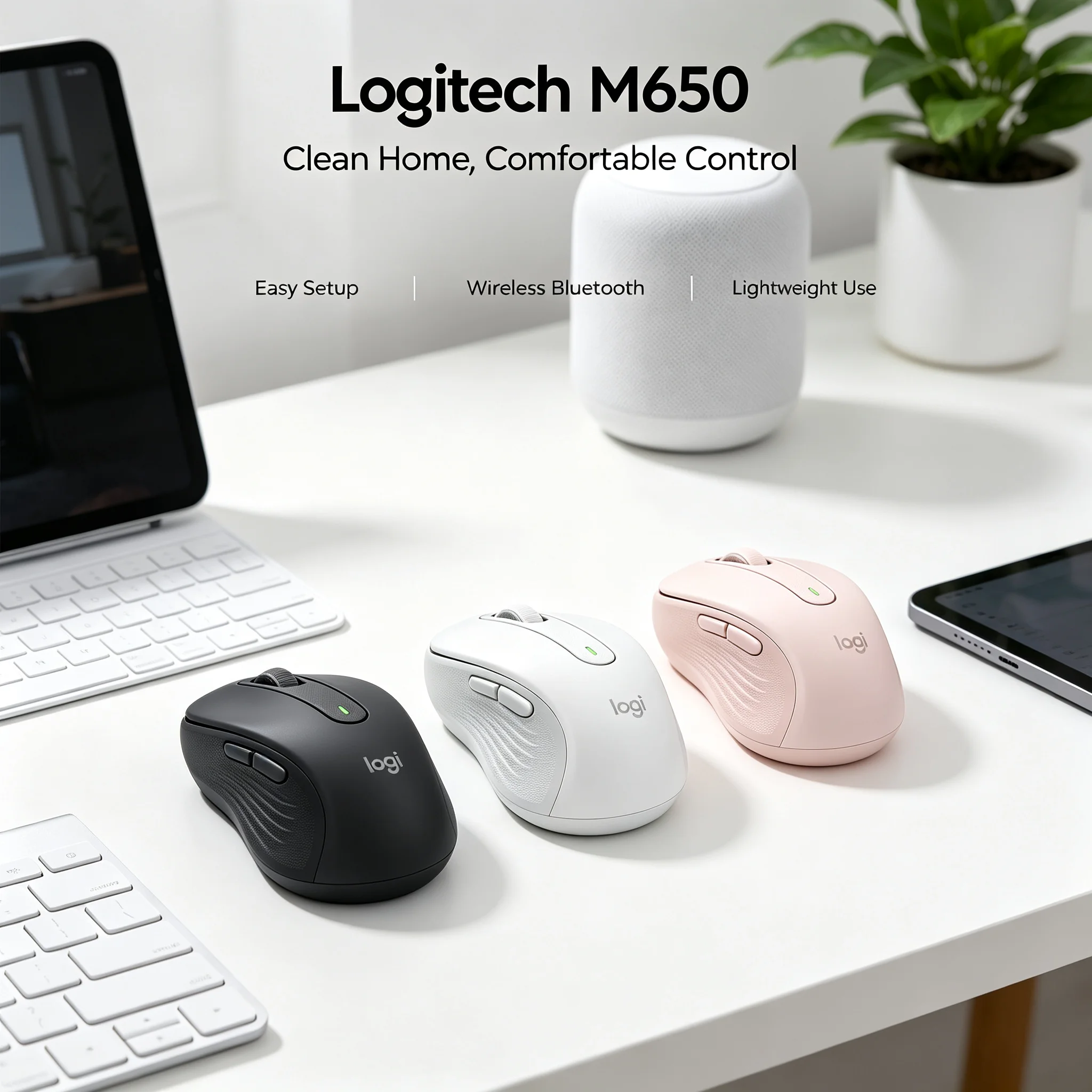 Logitech M650 Wireless Bluetooth Mouse Silent Buttons Comfort Ergonomic Mice For Home And Office Work
