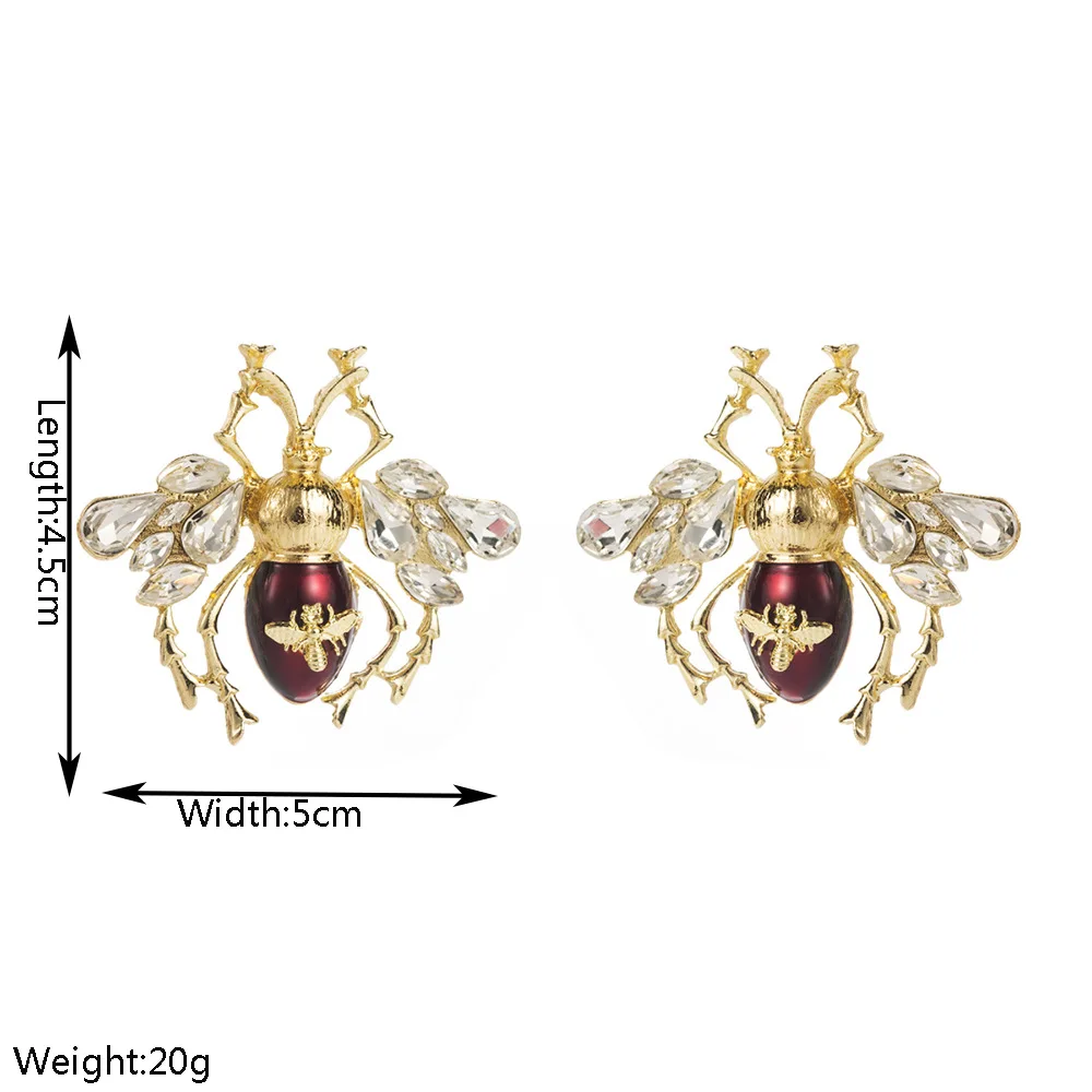 New unique personality exaggerated earrings alloy diamond dripping oil bee fishbone lips S925 silver needle earrings