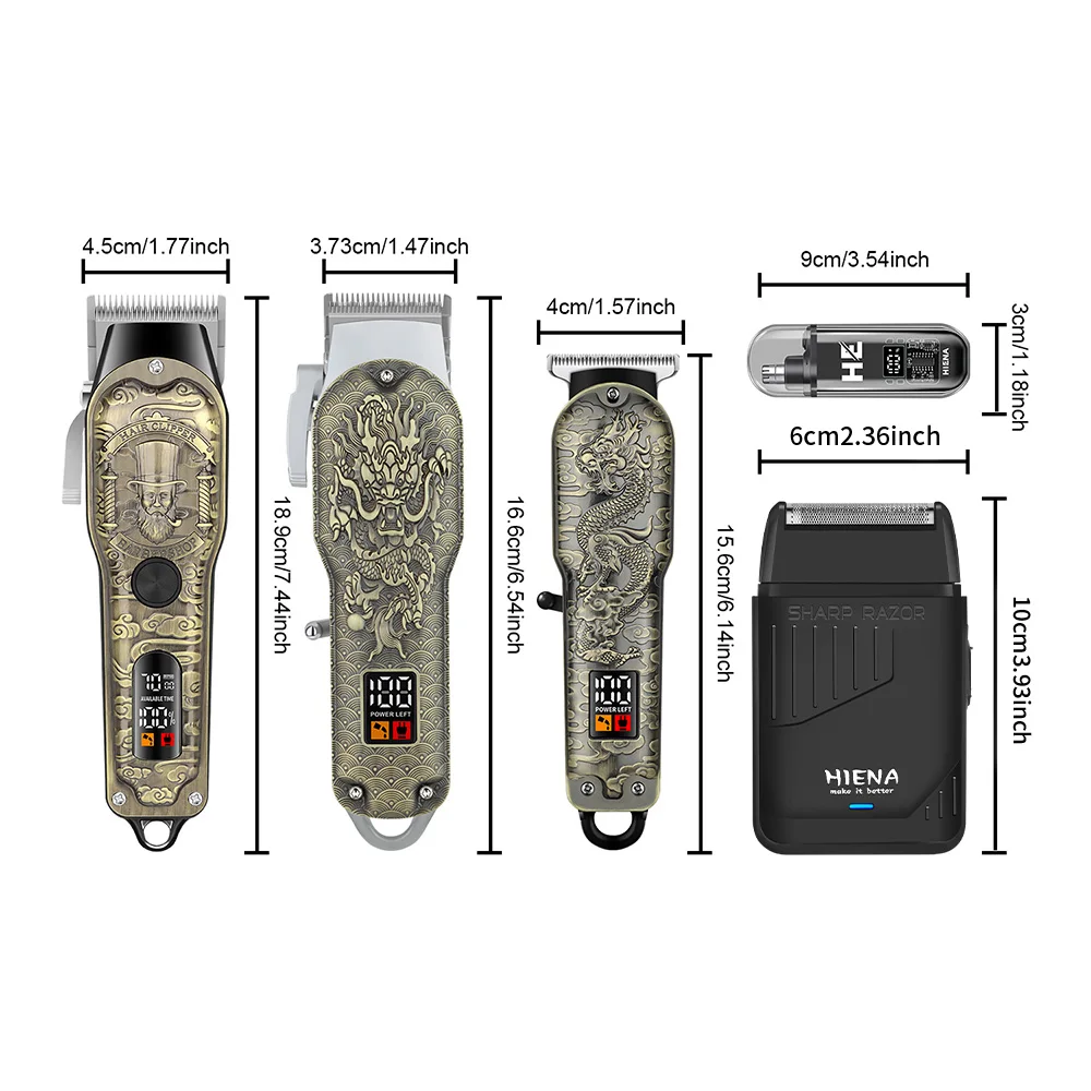 HIENA 5pcs Professional Hair Clippers for Men, Cordless Barber Clippers with Precision Trimmer and Dual Foil Shaver,LED Display, Electric Hair Cutting Machine, Men’s Grooming Kit, Gift for Him (Bronze) view 4