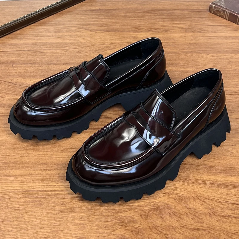 

New Design Men Casual Leather Shoes Genuine Leather Thick Sole Height Increasing Business Dress Shoes Fashion Wedding Shoes