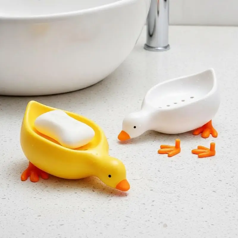 Self-draining Creative Soap Tray Cute Duck Shaped Non-slip Soap Rack for Bathroom Bathtub Shower Area