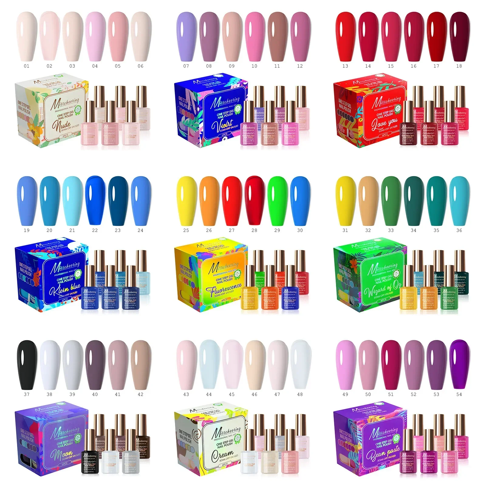Ensemble de vernis à ongles semi-continu avec base et couche de finition, vernis gel UV LED Soak Off, manucure et nail art, 15ml, 6 pièces par boîte