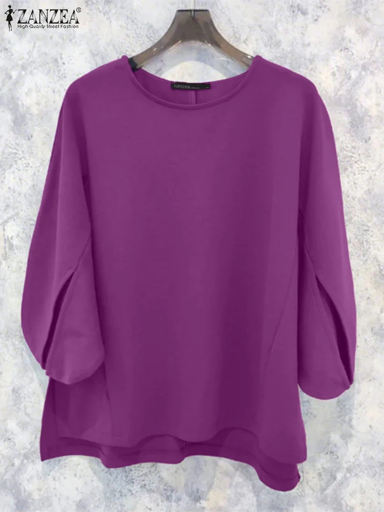 잔제아 캐주얼 루즈 탑 여성 블라우스 2025 3/4 소매 여름 블루사 패션 풀오버 오버사이즈 솔리드 컬러 튜닉 여성