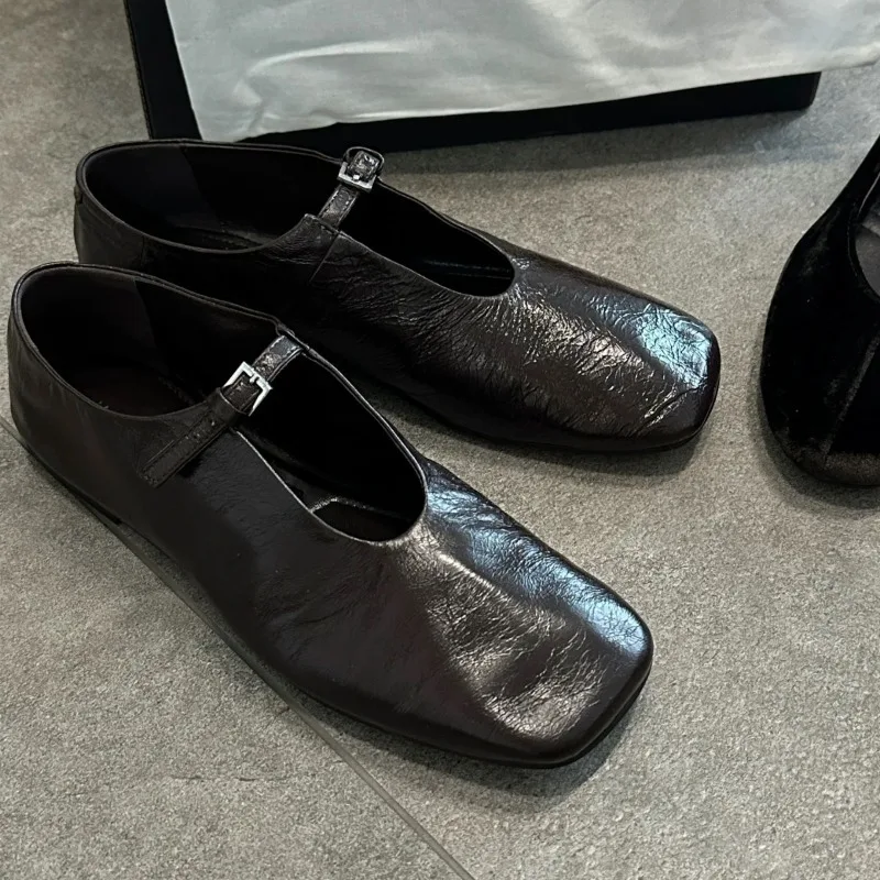 

Коричневые женские туфли-балетки из натуральной кожи с квадратным носком, удобные повседневные офисные туфли