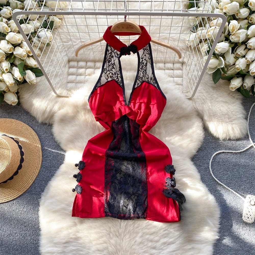 بدلة دانتيل من قطعة واحدة للنساء ، ملابس داخلية مثيرة ، حزام متقاطع ، فيونكة مجوفة ، قصة ضيقة ، مثيرة ، بدلة قطة عارية الظهر ، رومبير ، بيجامة ، حلوة