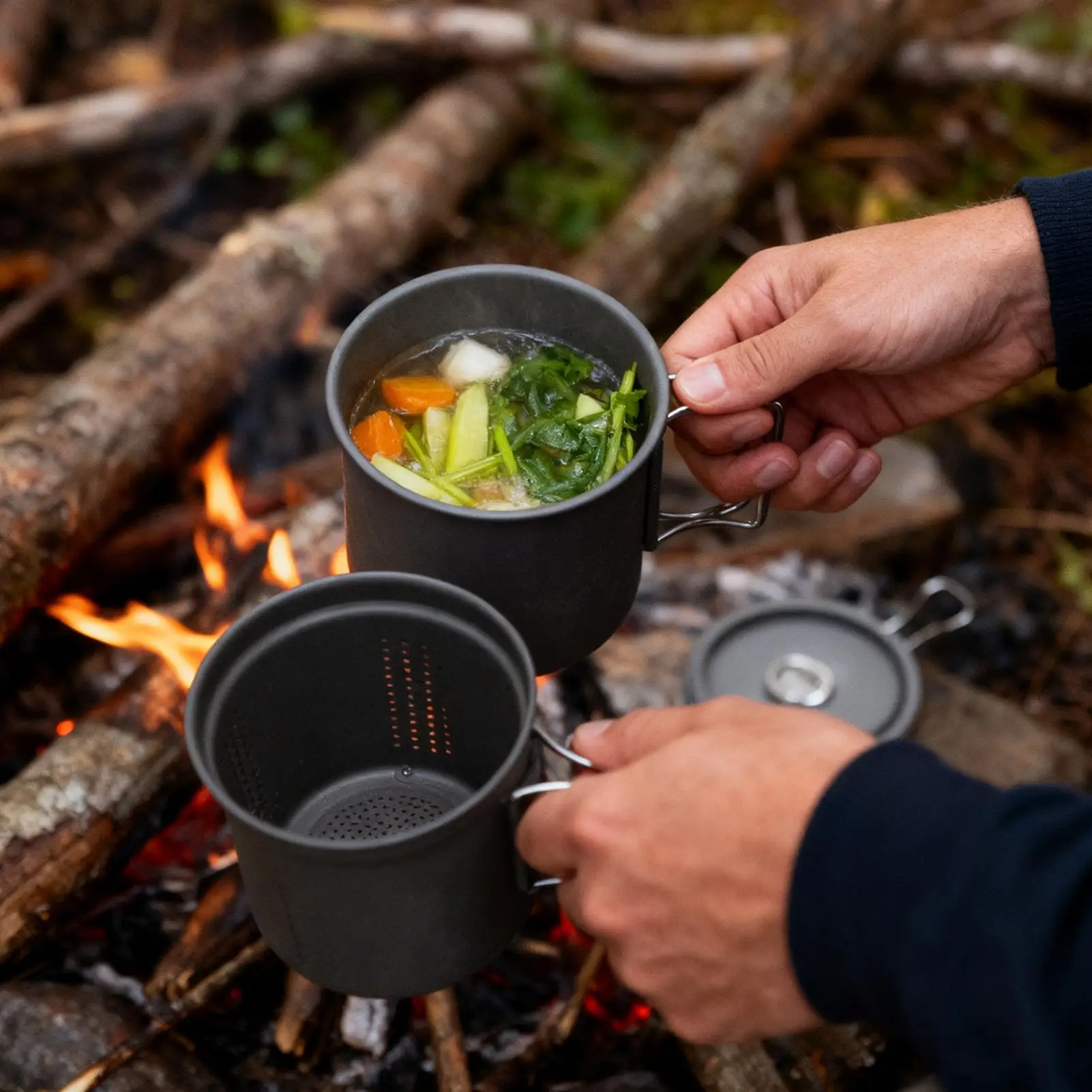 

Camping Mugs With Folding Handle 3 Pieces Stackable Portable Hiking Supplies Camping Cup Set For Outdoor Hiking Survival