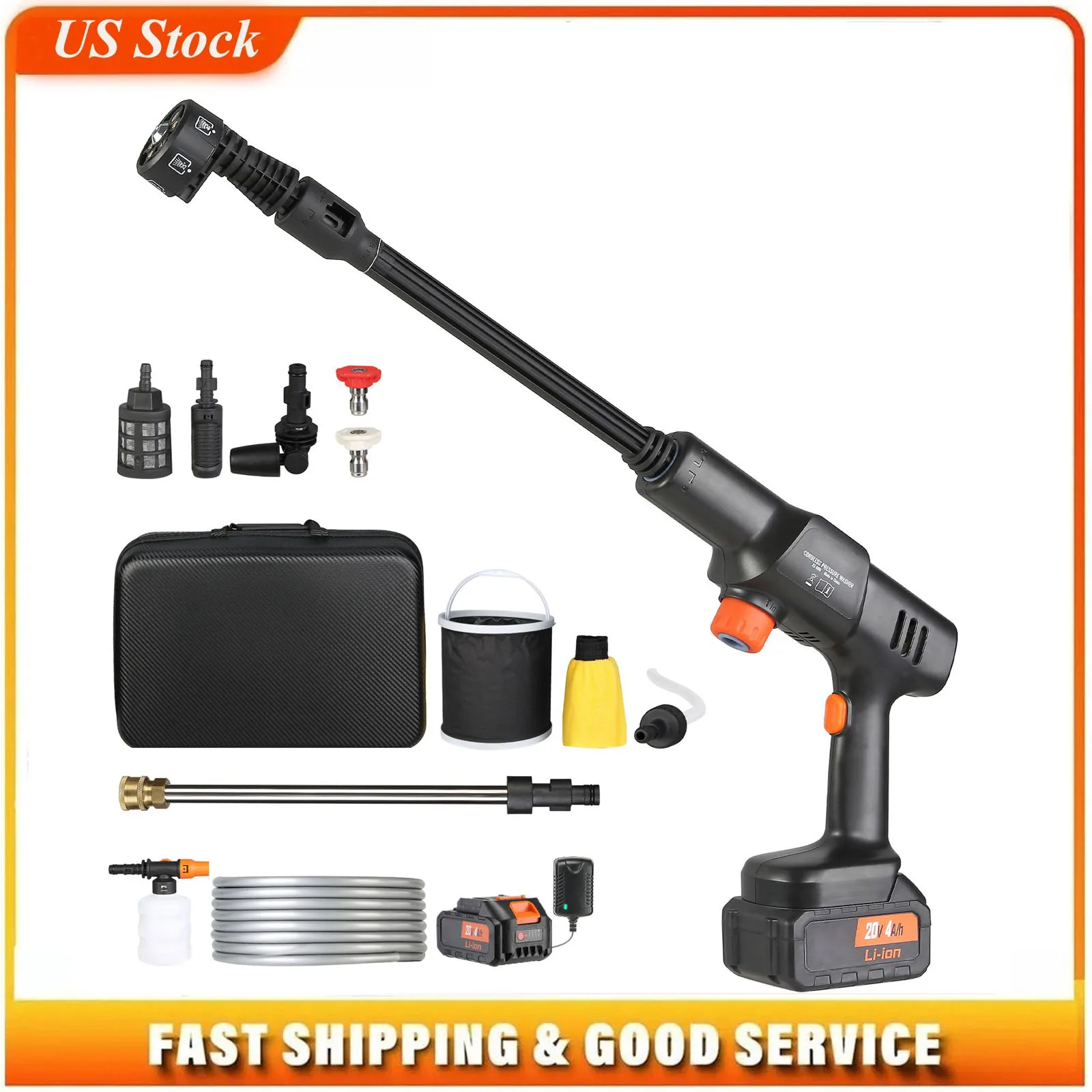 

Cordless Pressure Washer, 652-PSI 1.0 GPM Portable Power Cleaner, Handheld High-Pressure Car Washer Gun with 4.0Ah Battery, Charger, 6-in-1 Nozzle, for Home/Floor Cleaning & Watering
