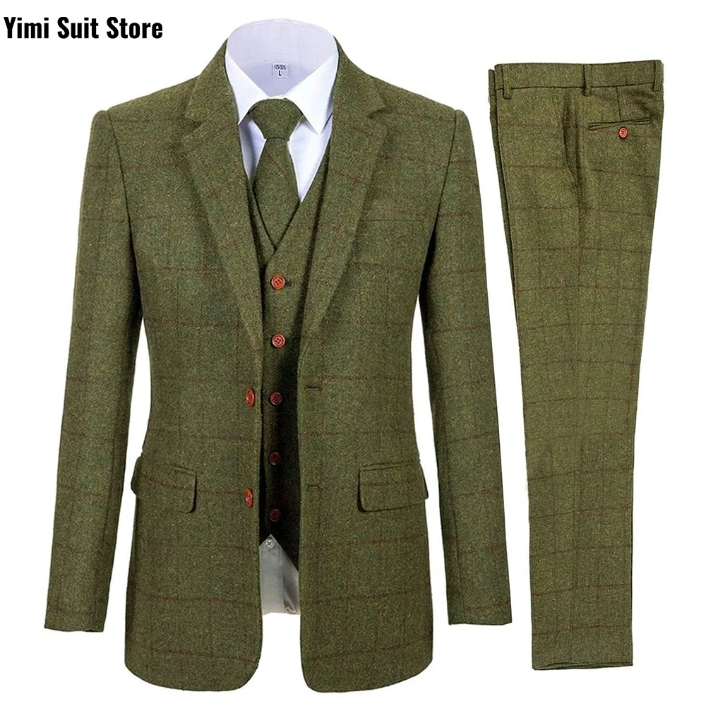 

Olive Men's Suits Office Single Breasted Suit 3 Pieces Summer Wedding Suit for Groom Business Casual Male Suits Jacket+Vest+Pant