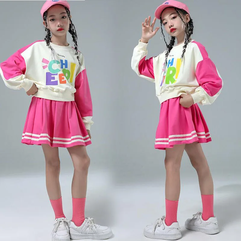 Boys Hip Hop Sweatshirt Joggers Pants Girls Street Dance Mini Skirts Children Sport Streetwear Clothes Sets Kids Jazz Costumes