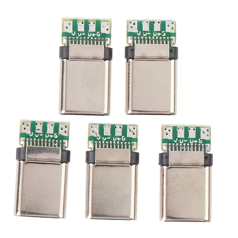 5Pcs Solder Connector USB 3.1 Type C Male DIY Plug Socket Attached PC Board High Quality Durable For Daily Use Home Office