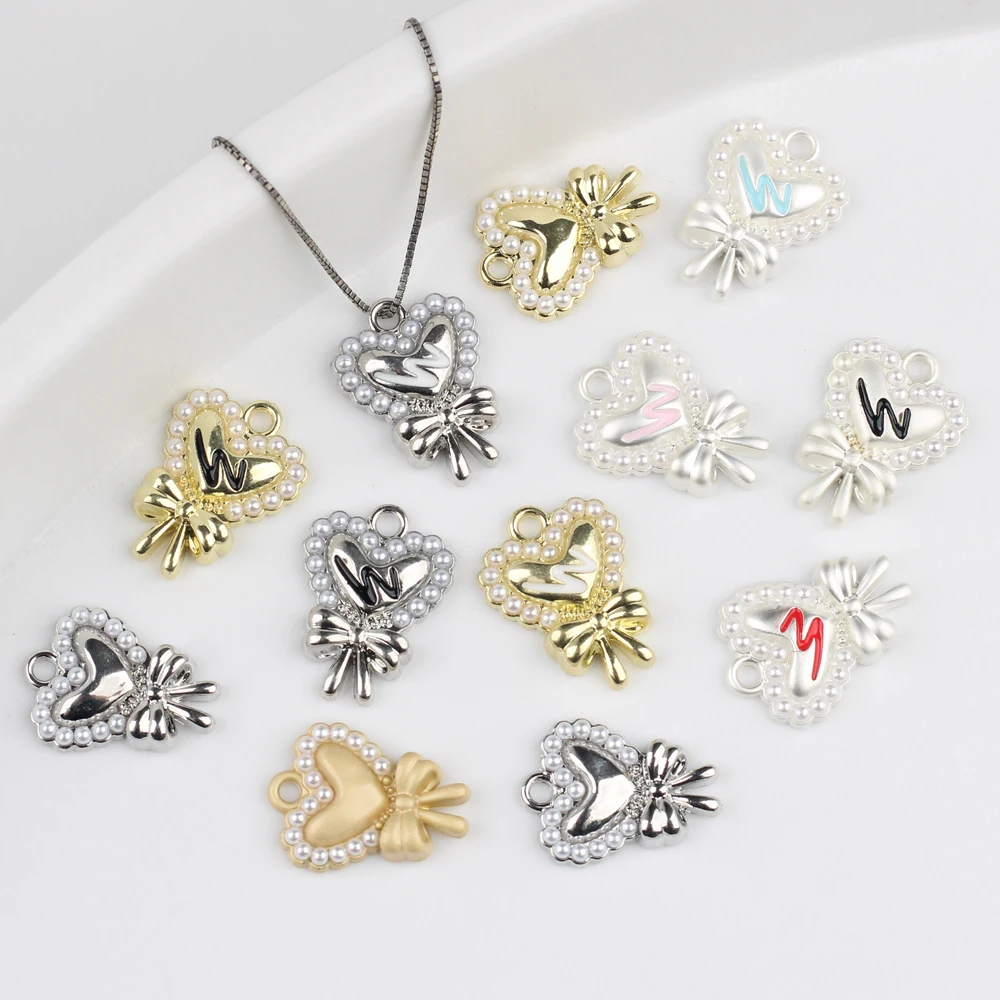 

10 шт., милые модные серьги-подвески в форме сердца и банта, ожерелье, браслет, аксессуары для изготовления ювелирных изделий, ручная работа, украшение «сделай сам», подарок для рукоделия