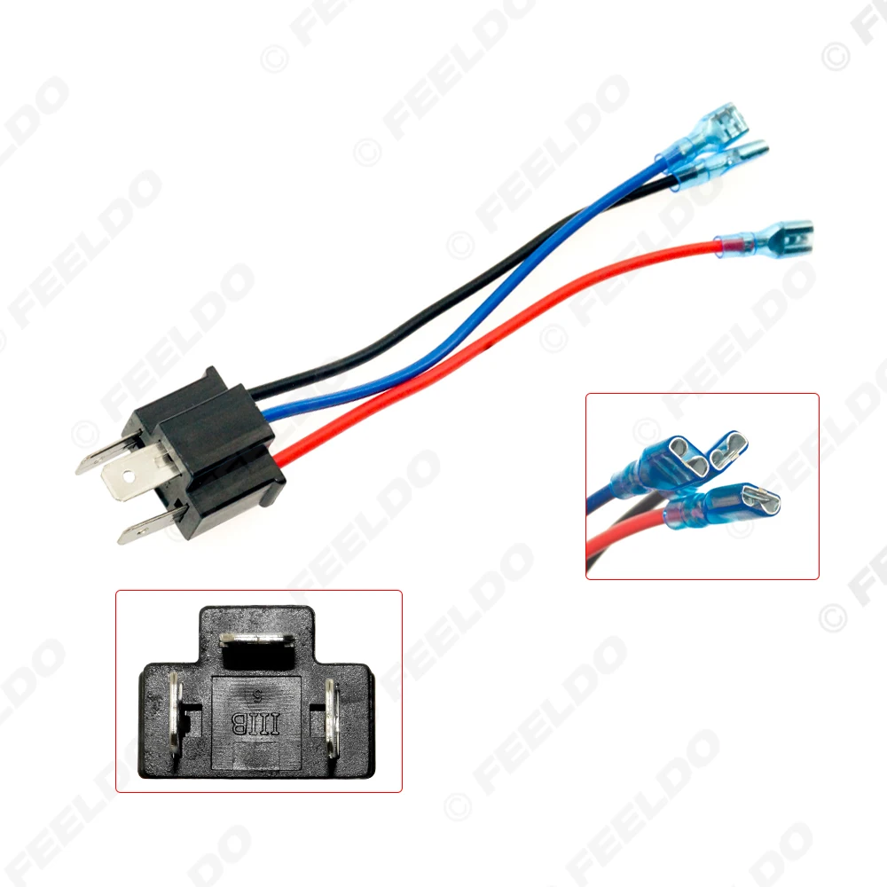 Auto H4 9003 3pin Male Nylon Socket Cable for Halogen Headlamp LED Bulbs Pigtail Connector Holder Adapter