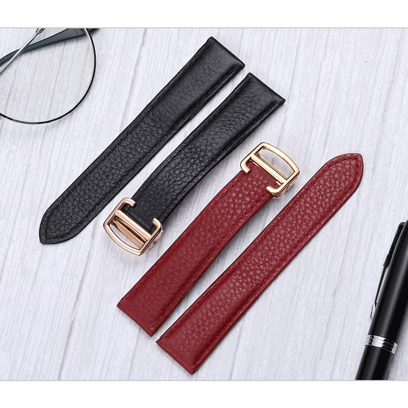 Crocodile skin watch strap For Cartier Tank London Solo Lychee textured cowhide Watchband Men Women band 16 17 18 20 22 23 24mm view 6