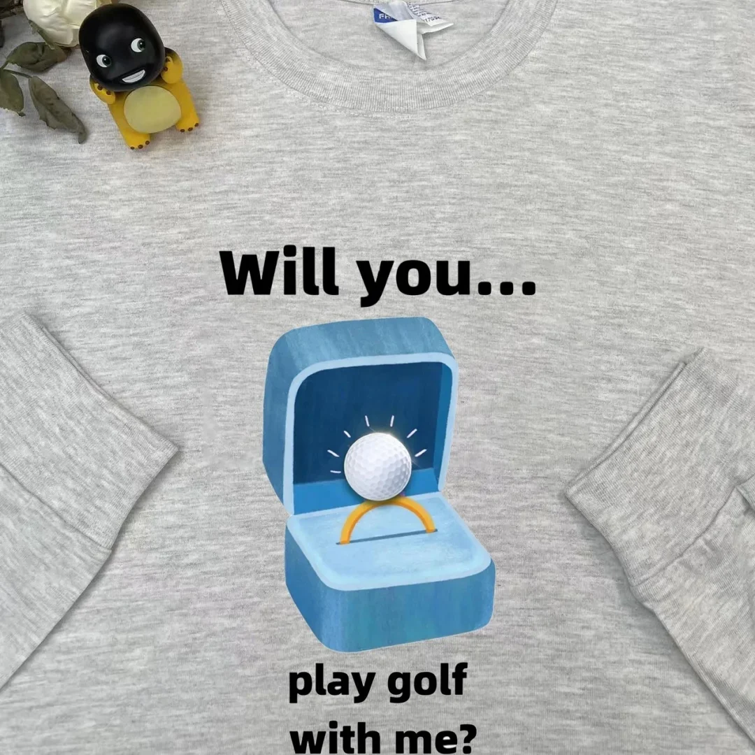 Creative Fun Breathable Pure Cotton Long Sleeve Golf Invitation T-Shirt Design for Men And Women Couples Youth Fashion