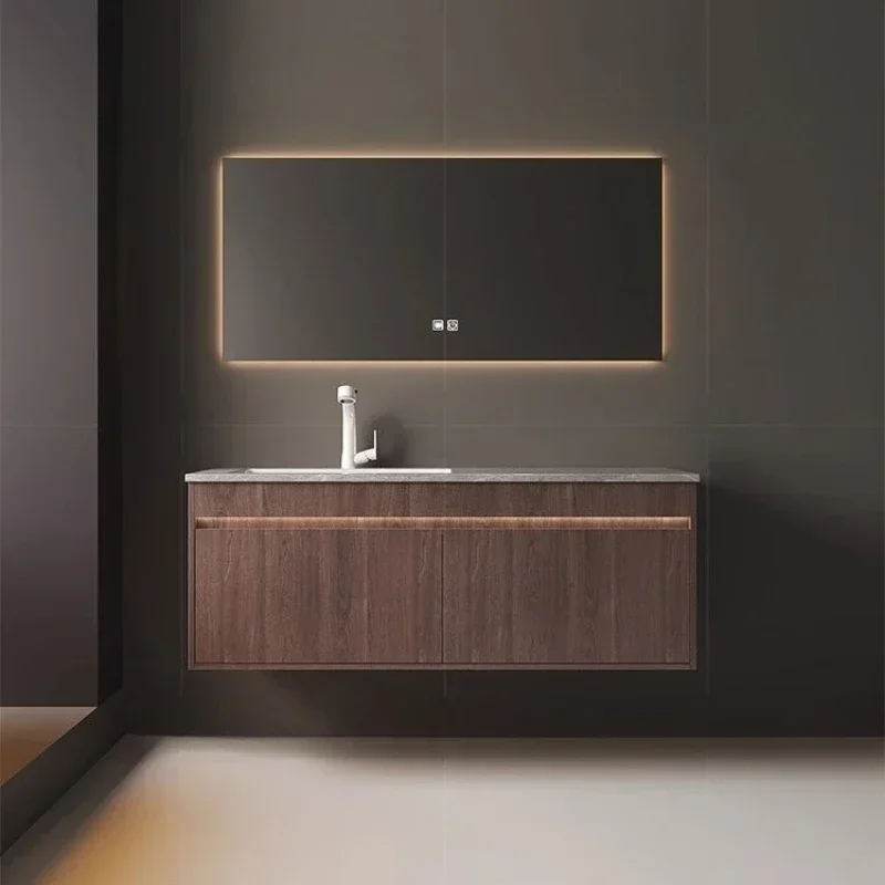 Bathroom Sink Cabinet Vanity Bathroom Furniture Light Luxury Bathroom Cabinets Rock Slab Integrated Washbasin Modern Solid Wood