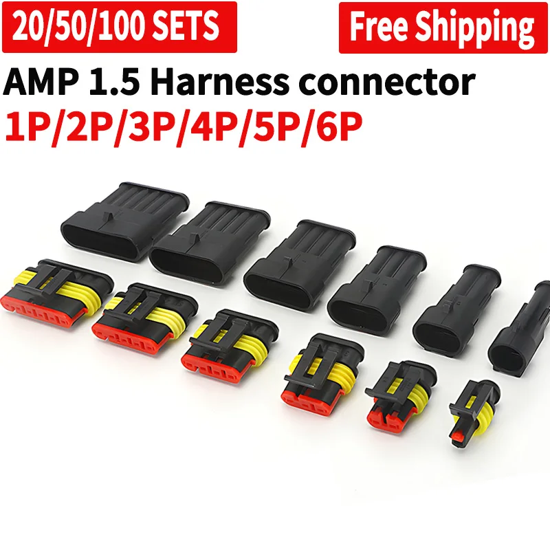 AMP/TE 1.5 Series 1P 2P 3P 4P 5P 6P Waterproof Car Connector DJ7021-1.5-11/21 Male Female Quick Connection Plug For Motorcycle