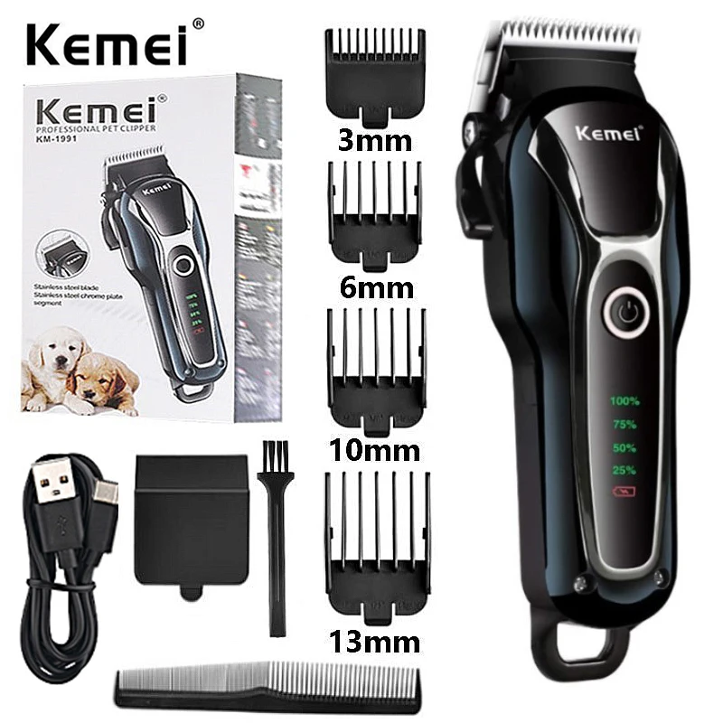 

Kemei Professional Clipper Pet Dog Hair Trimmer Grooming Rechargeable Powerful Cat Cutters Shaver Mower Haircut Machine KM-1991