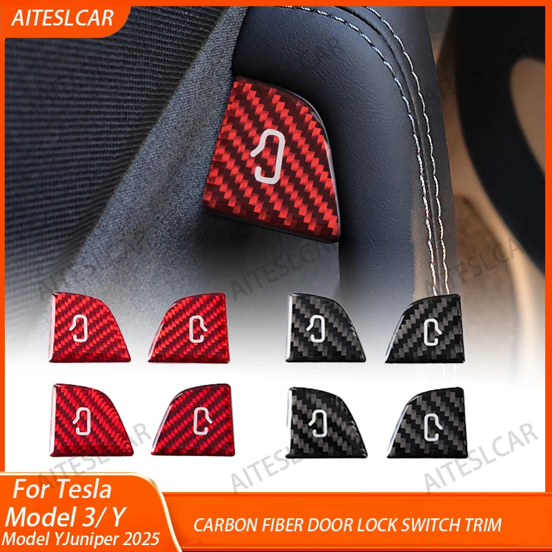 For Tesla Model Y 2019-2026 Juniper Model 3 Highland 2024 Carbon Fiber Car Interior Door Switch Button Trim Stickers Accessories