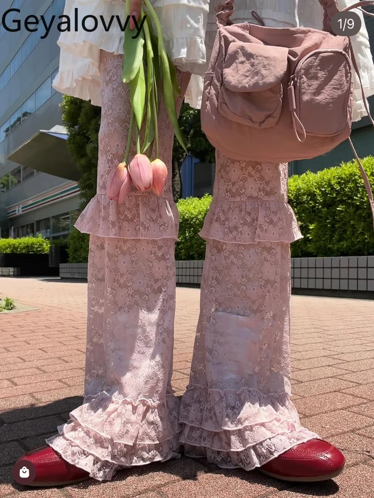 

Повседневные брюки с высокой талией и рюшами и прозрачным слоем, новинка весны и осени 2025, элегантные модные длинные брюки для женщин