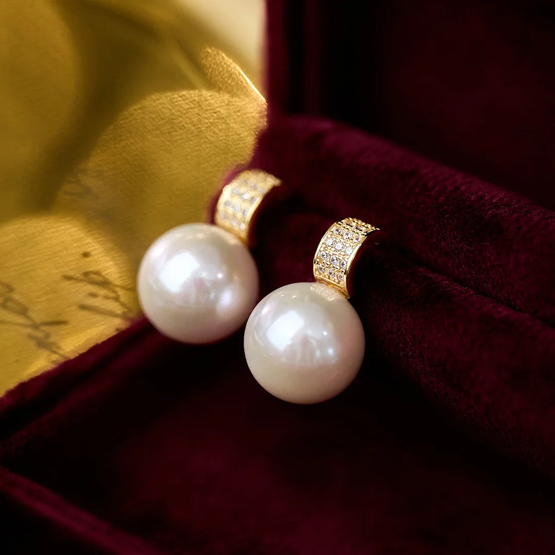 11-12mm Natural Freshwater Pearl Earrings, Perfect Round Strong Luster Slight Flaws, Luxury S925 Silver White Pearl Studs Gift