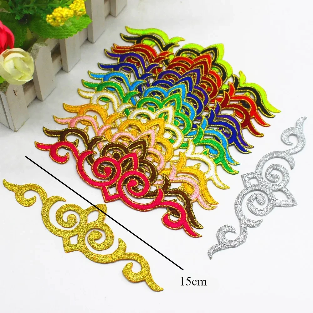 10 sztuk naprasowanych aplikacji z koronką, królewskie korony, kwiaty, złote naszywki z haftem, ozdoby do kostiumów DIY, 15,5*5 cm