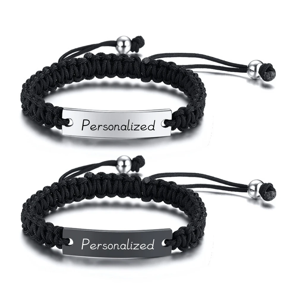 Women Men Bracelet Custom Engraving DIY Braided Bracelets Adjustable Hand-Made Braid Rope Bangles Personalized Valentine\'s Day