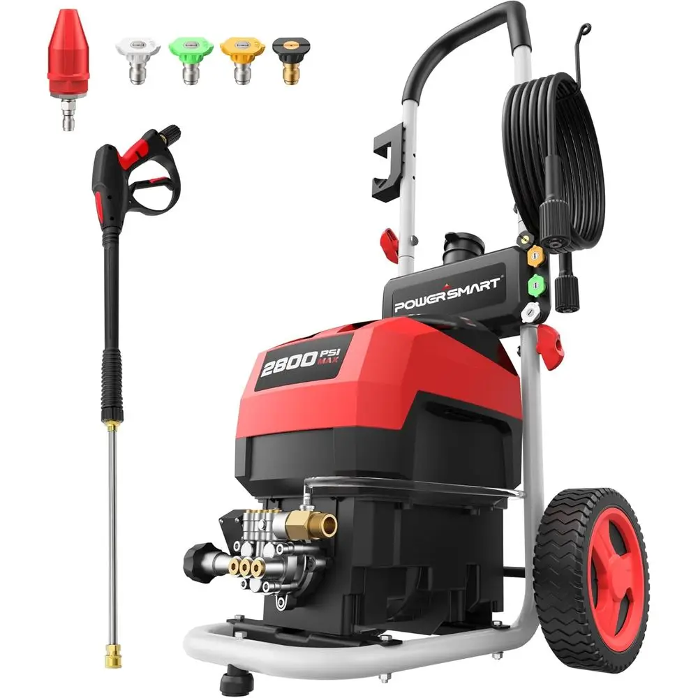 

Electric Prure Washer, 2800 PSI Max, 2.0 GPM, 8" Wheels, 5 Spray Tips and 1.5L oam Tank, or Patio, Car, Driveway, ence & Home Cl