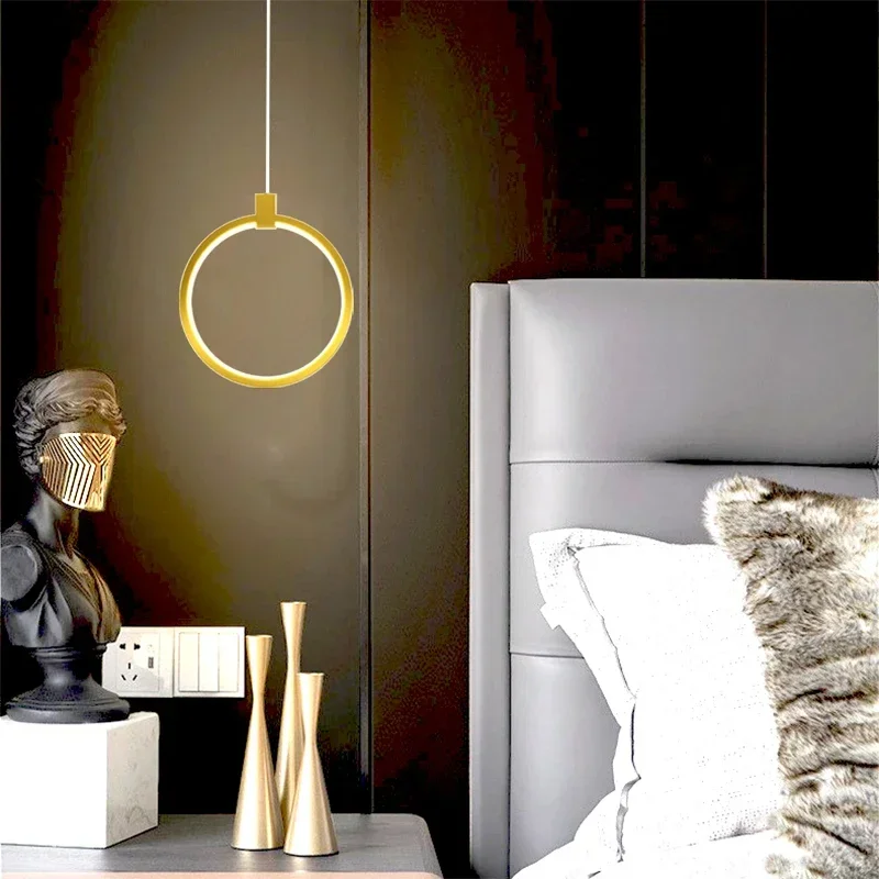 Modern LED Pendant Lights Bedside Decor Lamps Gold Round Hanging Fixtures Bedroom Living Room Bar Home Lamp Led Lighting Lustre