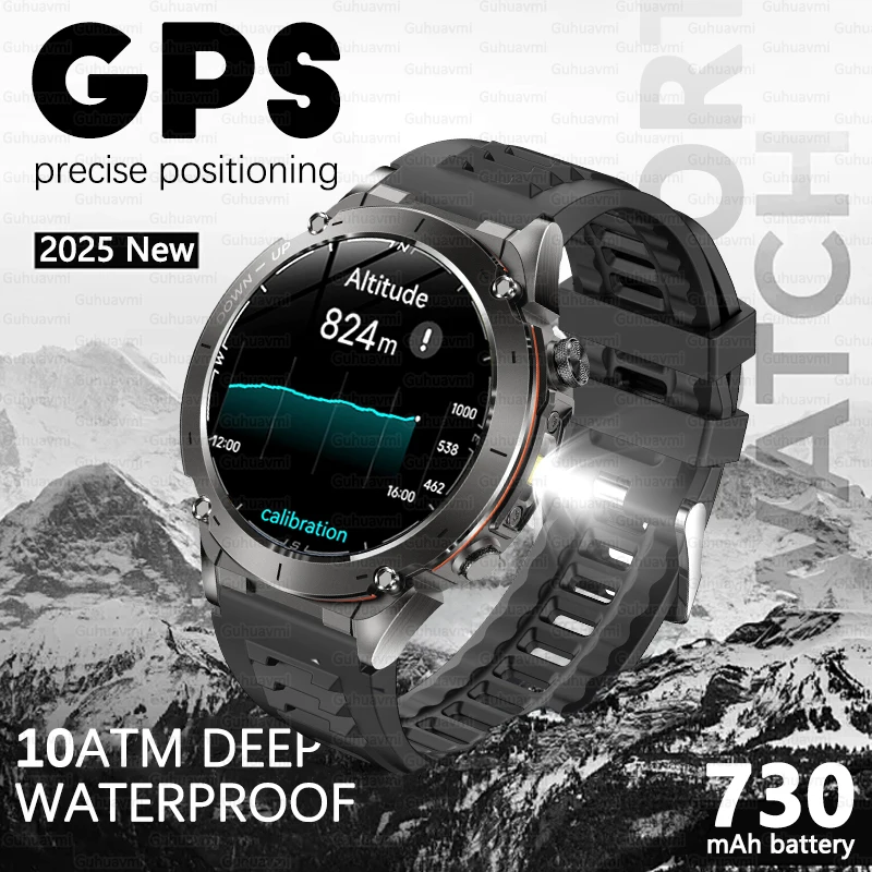 

2025 New Military Outdoor Sport Smart Watch Men's 730 mAh Battery Waterproof GPS Satellite Positioning Health Fitness Smartwatch
