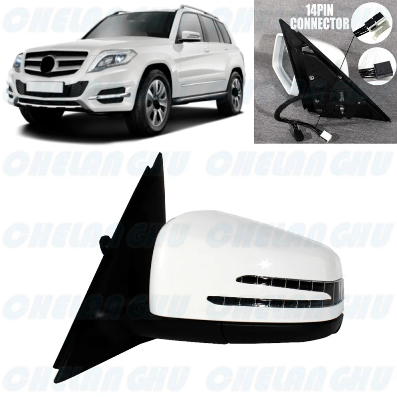 Left Side 14 Pins White Painted Power Fold  Mirror Assembly For Benz GLK300 GLK350 X204 2008 2009 2010 2011 2012 2013 2014 2015