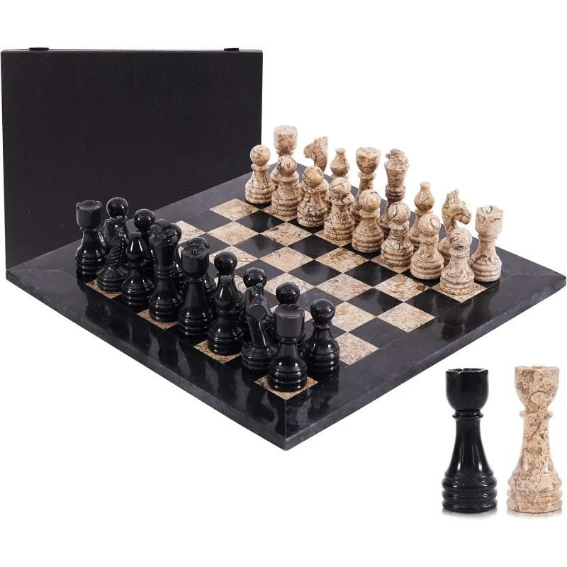 

Chess Set 15 Inch Handmade Oceanic & Verona Board Game with Storage Box, Classic Travel Chess Set for Adults with Pieces