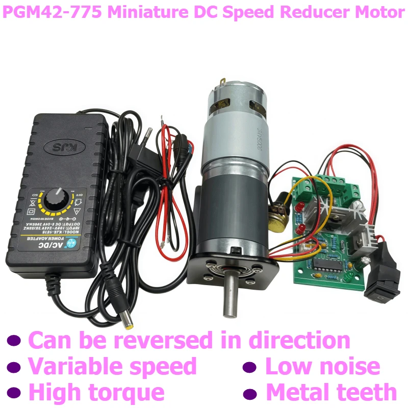 775 planetary reduction motor - adjustable speed - high torque 42-775 with speed controller, adjustable power supply, bracket
