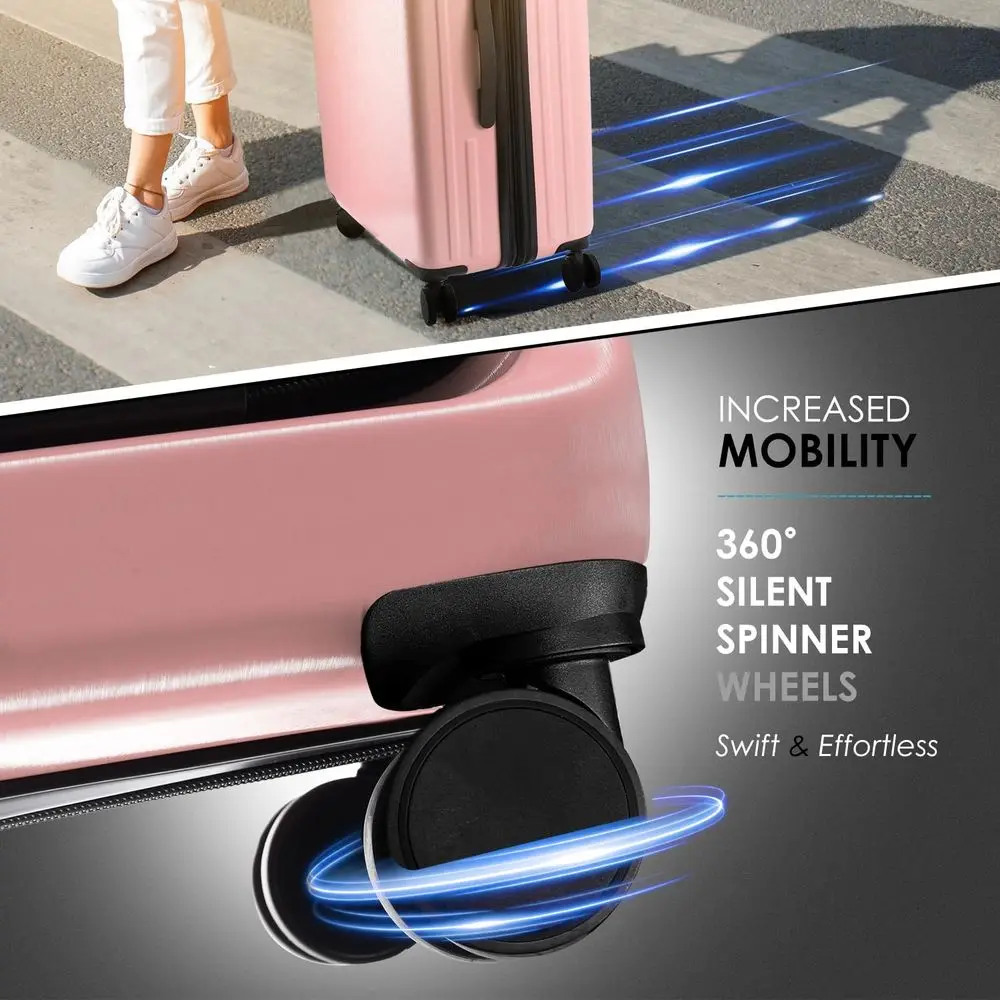 22 Expandable Hardside Spinner Suitcase with Wheels, Pink, Carry-On Size, Includes Cosmetic Bag