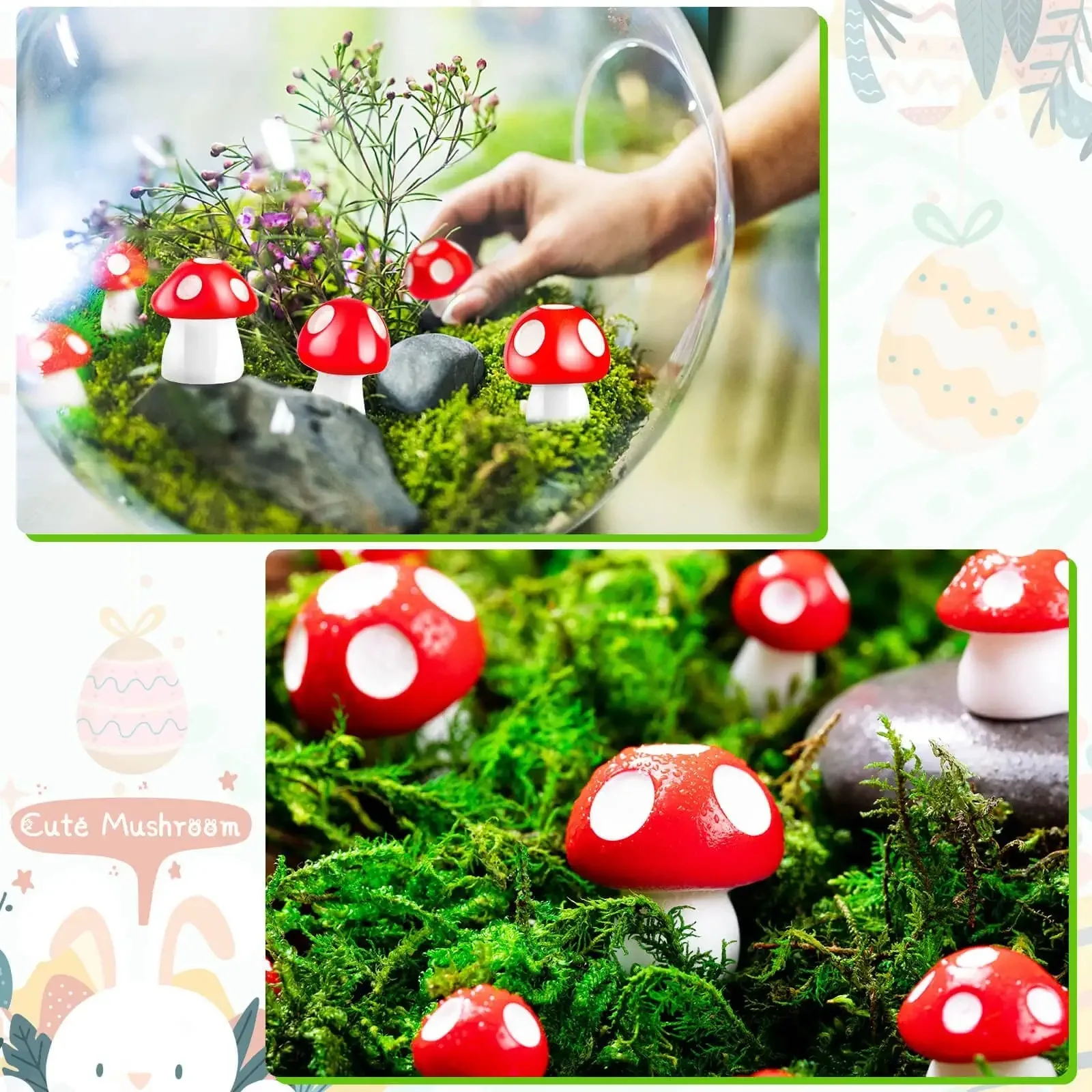 50Pcs Resin Mini Mushroom Figurines Gnome Tiny Mushrooms Miniature For Micro Landscape DIY Fairy Garden Terrarium crafts Decor