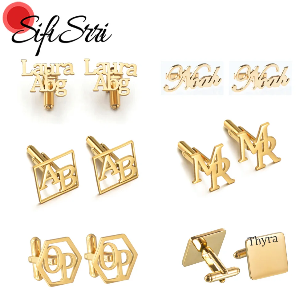 

Sifisrri Custom Name Cufflink for Men Women Stainless Steel Shirt Cuff Buttons Personalized Engrave Letter Wedding Jewelry Gift