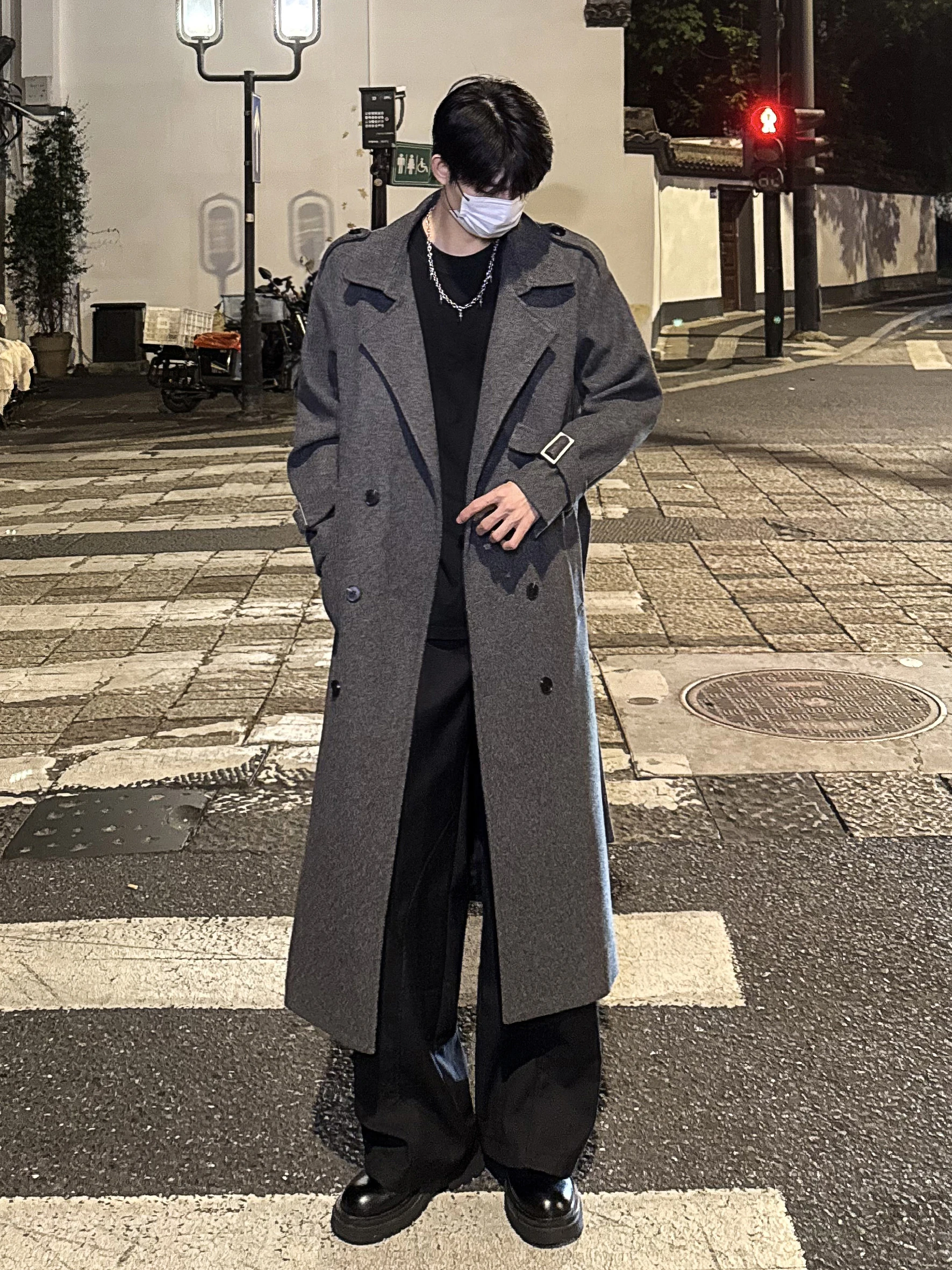 

Cleanfit ey Woolen Men's Coat Autumn Winter Korean Sle High Faion Middling Length Tall Man's Windbreaker Jaet