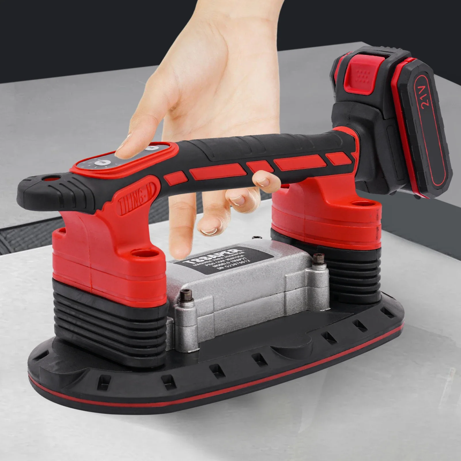 Strumento di vibrazione per piastrelle manuale 21V con ventosa elettrica a vuoto Macchina per l'installazione di piastrelle regolabile a 6 velocità Due batterie 2000mAh