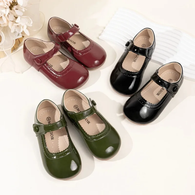 

Girls' Leather Shoes 2026 Spring/Autumn New Simple Solid Color Kid's Princess Single Shoes Lightweight Children's Shoes 21-30