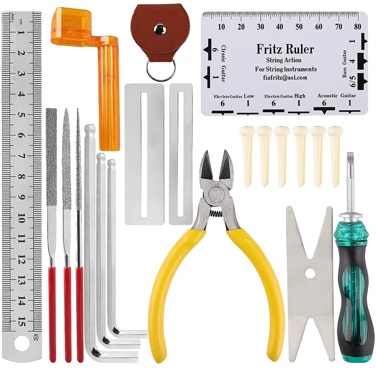 

Guitar Repair Tools Repairing Kit For String Cutter Measuring Cleaning Maintenance All-In-One Wrench Set Electric Bass