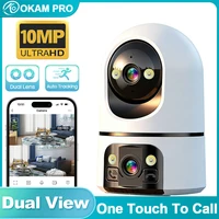 OKAM PRO-cámara WiFi de doble lente HD 5K, 10MP, videoportero bidireccional, seguimiento de movimiento AI, cámara para el hogar, visión nocturna en Color, PTZ, IP CCTV
