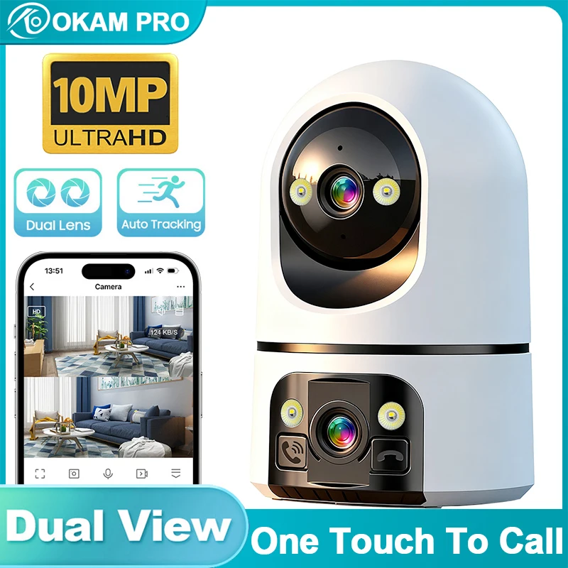 OKAM PRO Dual-Lens HD 5K 10MP WiFi Camera Two-Way Video Intercom AI Motion Tracking Home Camera Color Night Vision PTZ IP CCTV