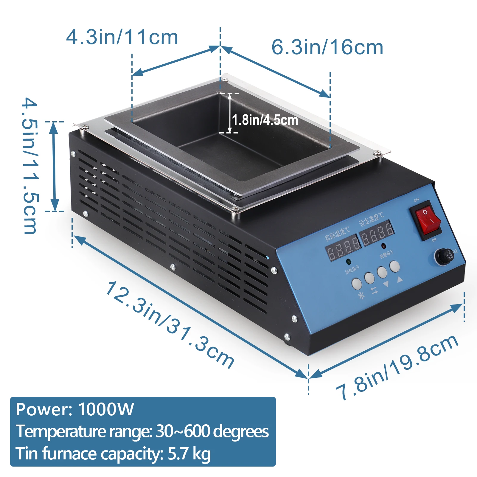 Tin Soldering Melting Pot Tin Bath Melting Furnace Thermoregulation Soldering Desoldering 30~400 Degree Adjustable 220V/110V