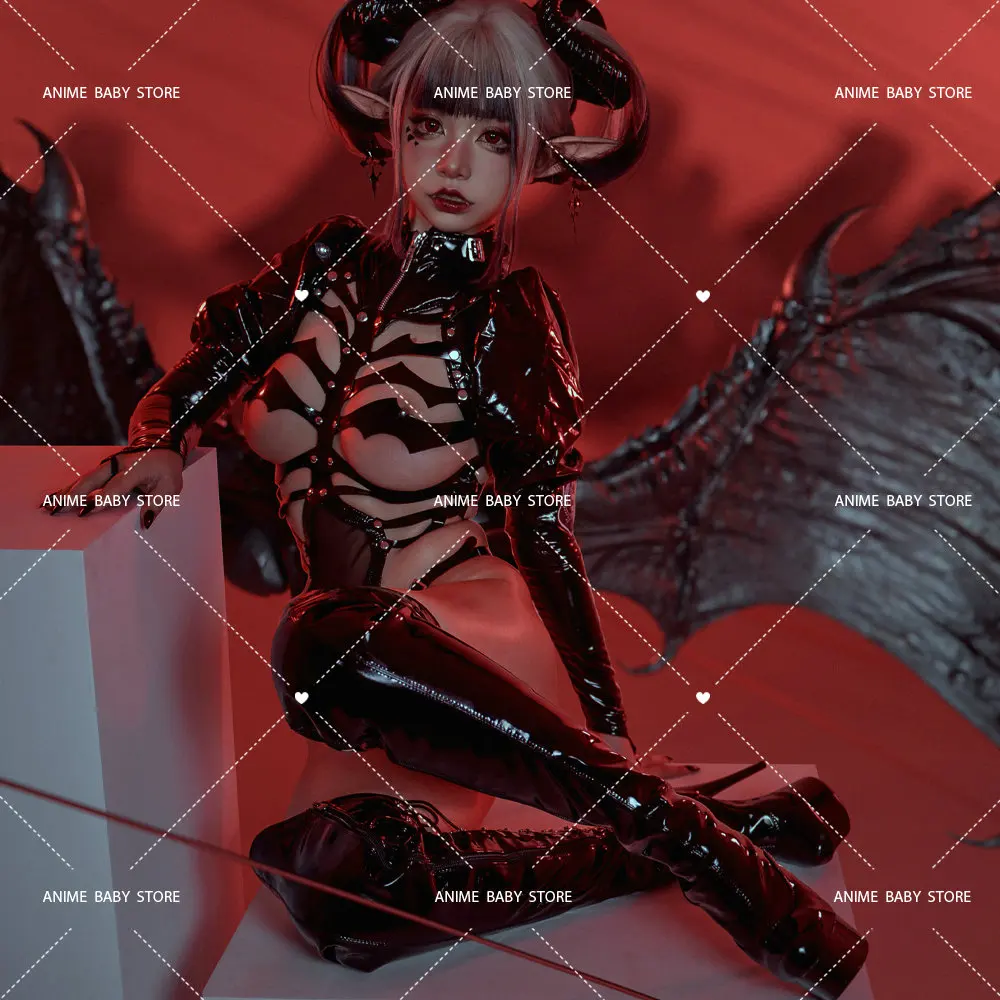Sexy Dark Reign Imperial Skeleton Maid Cosplay Leather Leotard Clothing Set Hot Patent Original Designer Halloween Costume Women - Image 4