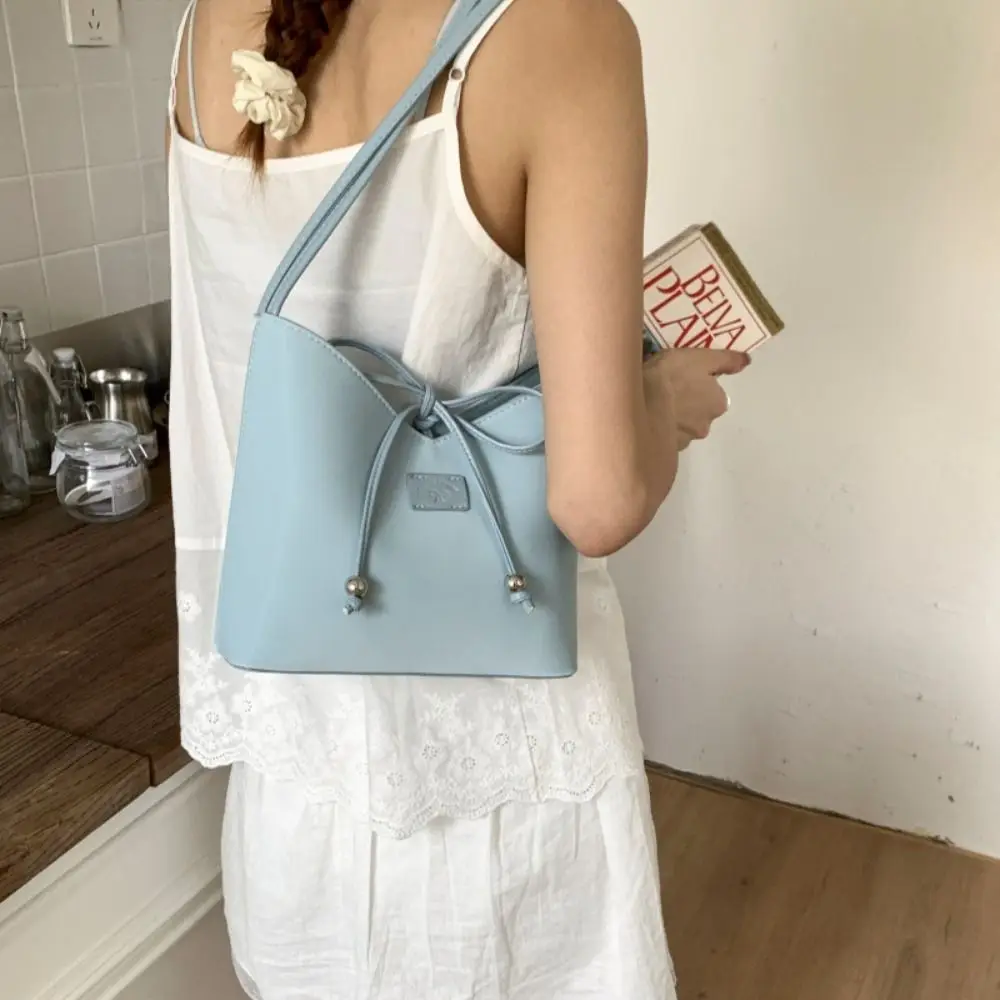 

Casual Korean Bow Bucket Bag Y2k Pu Leather Bowknot Armpit Bag Leisure Sweet Shoulder Bag Girls